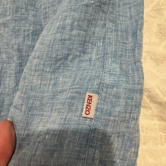 Kenzo Homme Blue 100% linen long sleeve button down shirt - Picture 9 of 11
